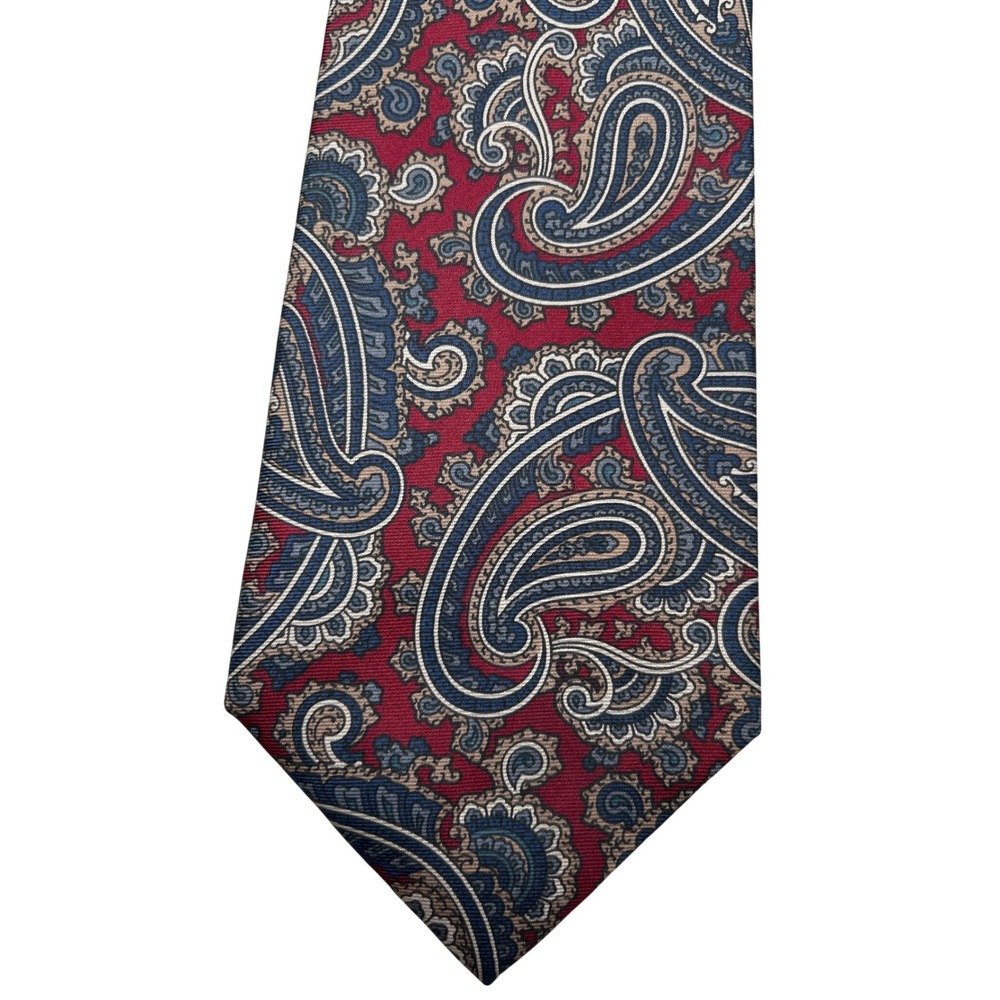 Pierre‎ Cardin Mens Paisley Silk Blend Necktie Burgundy Navy Blue Tan Pattern